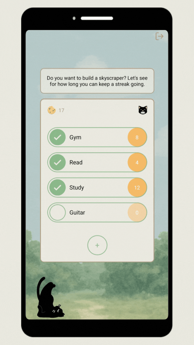Preview of the habits list when you check a habit